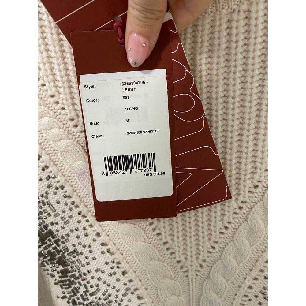 Max Mara Studio Lessy Crystal Embellished Wool Sweater Albino Size M - Picture 4 of 5